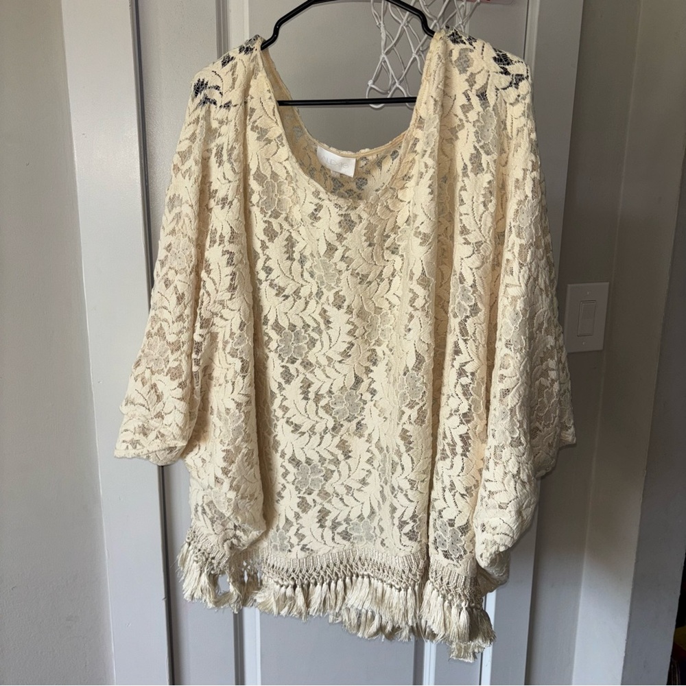 Alexis Made In USA Women’s Cream Lace Top with Fringe Size XS/S